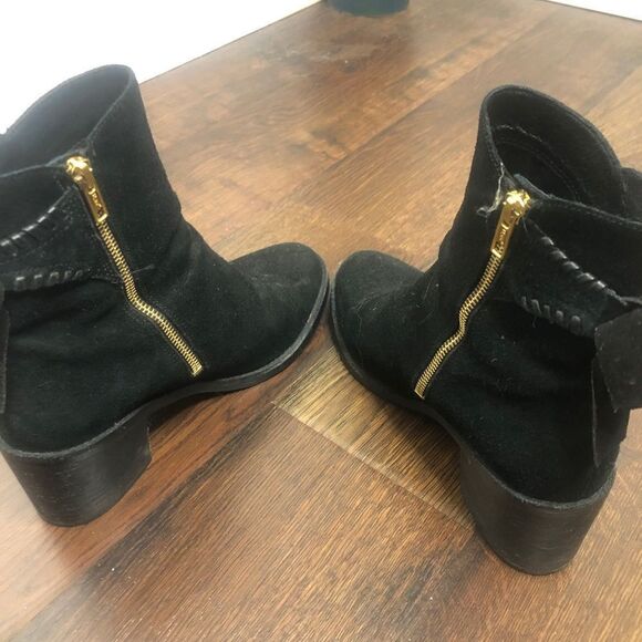 Ugg Fiase Whipstitched Suede‎ Leather Bow Boots 9.5 Heeled Booties Ankle Black - Picture 5 of 9